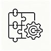 Black line-art icon representing customizable options, featuring modular puzzle pieces and a gear symbol for tailored designs.