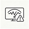 Black line-art icon representing integrated monitoring, featuring a gauge with signal waves and alert symbols for real-time tracking.