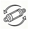 Minimalist black line-art icon of a hydraulic cylinder with a loop arrow, representing fluid power systems with extended service life for industrial UI/UX