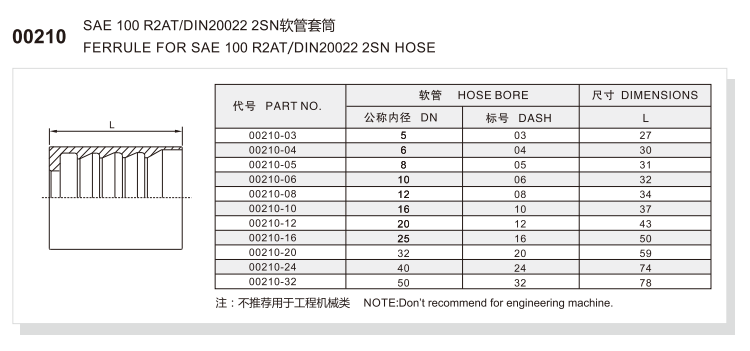 00210 Hose Ferrule for SAE 100 R2AT/DIN20022 2SN Hose spec