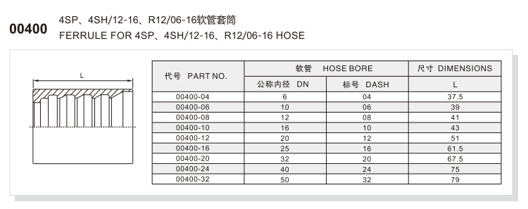 00400 Hose Ferrule 00400 for 4SP/4SH/R12 Spiral Hose Range spec