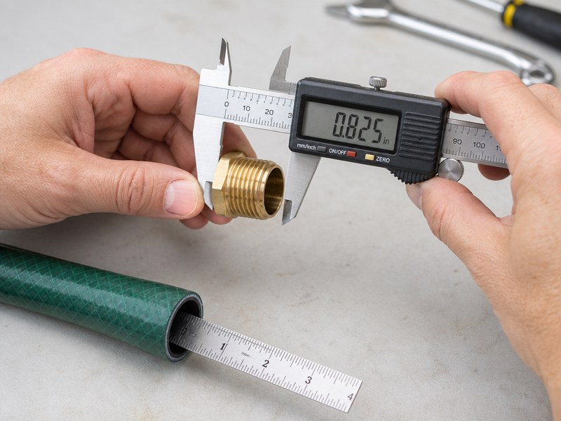 how to measure garden hose fitting size using a caliper on a male GHT thread