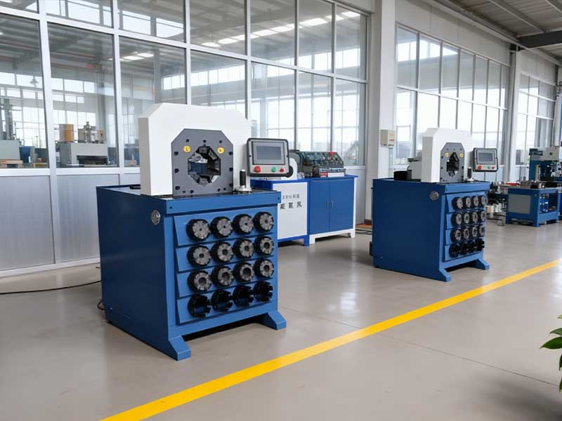 hydraulic hose crimping machines in factory workshop
