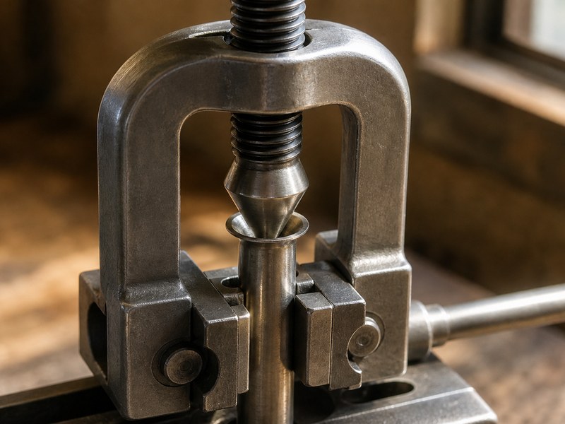 37 degree flare tool forming a flare on the end of a steel hydraulic tube