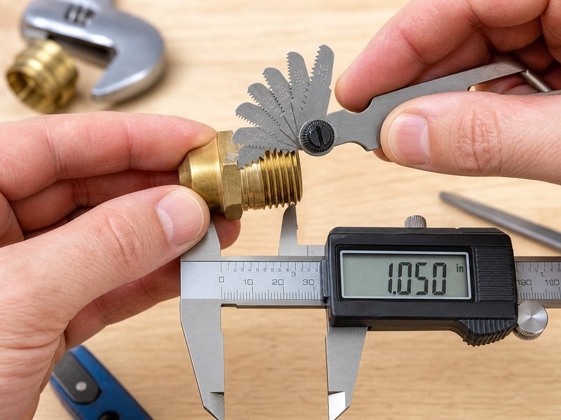Using a 55 degree thread pitch gauge and digital caliper to identify a BSP or NPT fitting