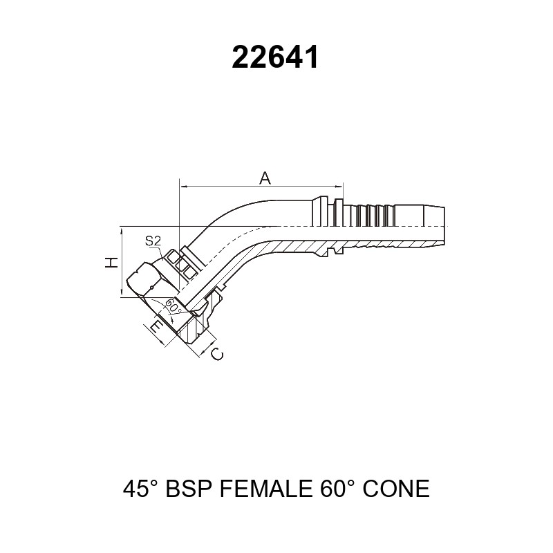45 degree elbow bsp female 60 degree cone fitting 22641 series