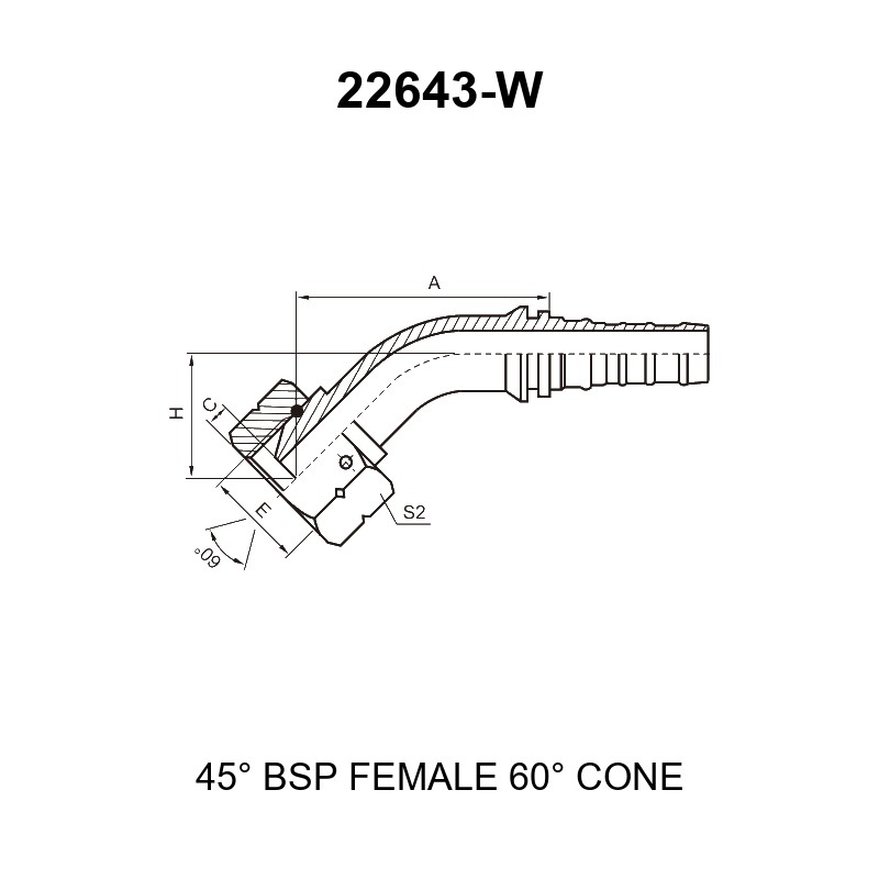 45 degree elbow bsp female 60 degree cone fitting 22643w