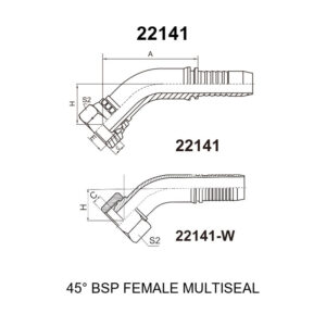 45 degree elbow bsp female multiseal fitting 22141 series