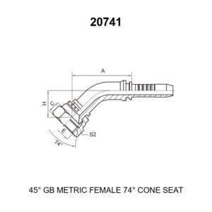 45 degree elbow gb metric female 74 degree cone seat hydraulic hose fitting 20741 series