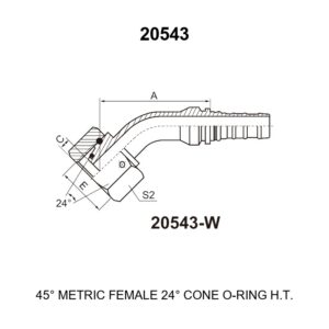 45 degree elbow metric female 24 degree cone o ring heavy interlock hydraulic hose fitting 20543