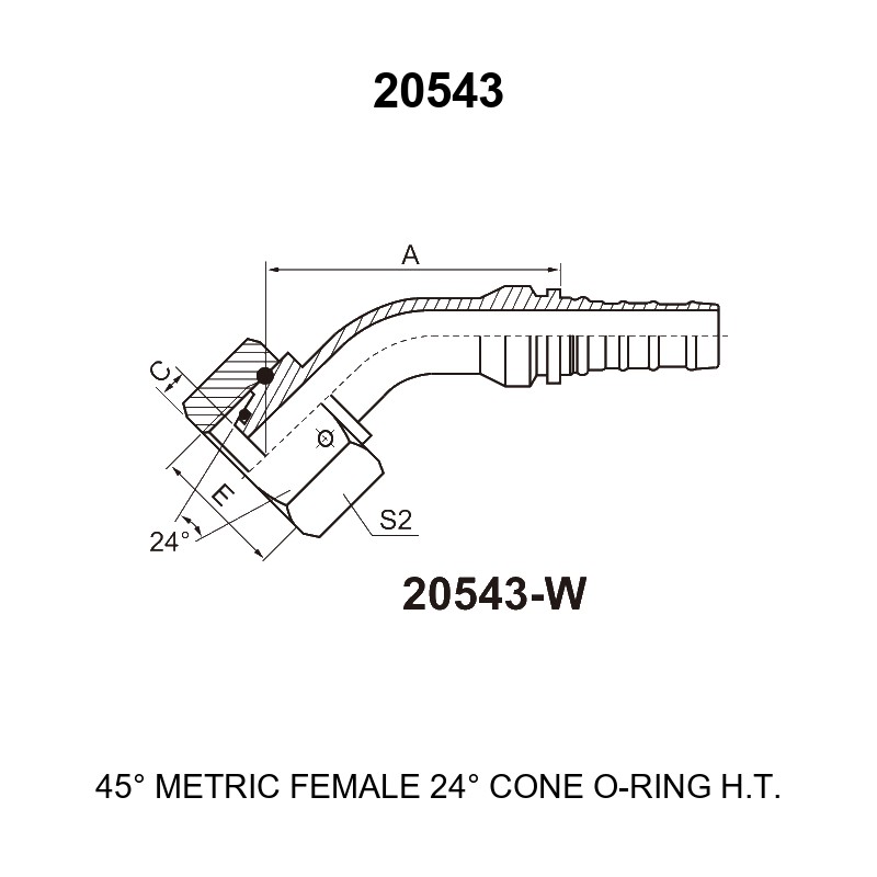 45 degree elbow metric female 24 degree cone o ring heavy interlock hydraulic hose fitting 20543