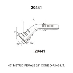 45 degree elbow metric female 24 degree cone o ring light series hydraulic hose fitting 20441 series
