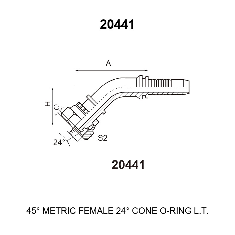45 degree elbow metric female 24 degree cone o ring light series hydraulic hose fitting 20441 series