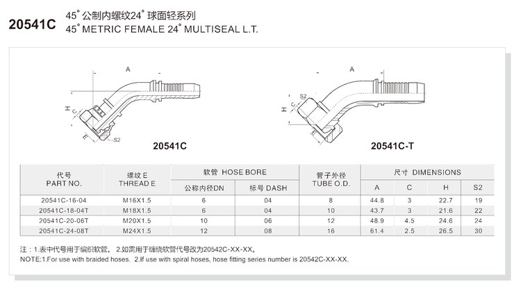 45 degree elbow metric female 24 degree multiseal heavy series hydraulic hose fitting 20541c series spec
