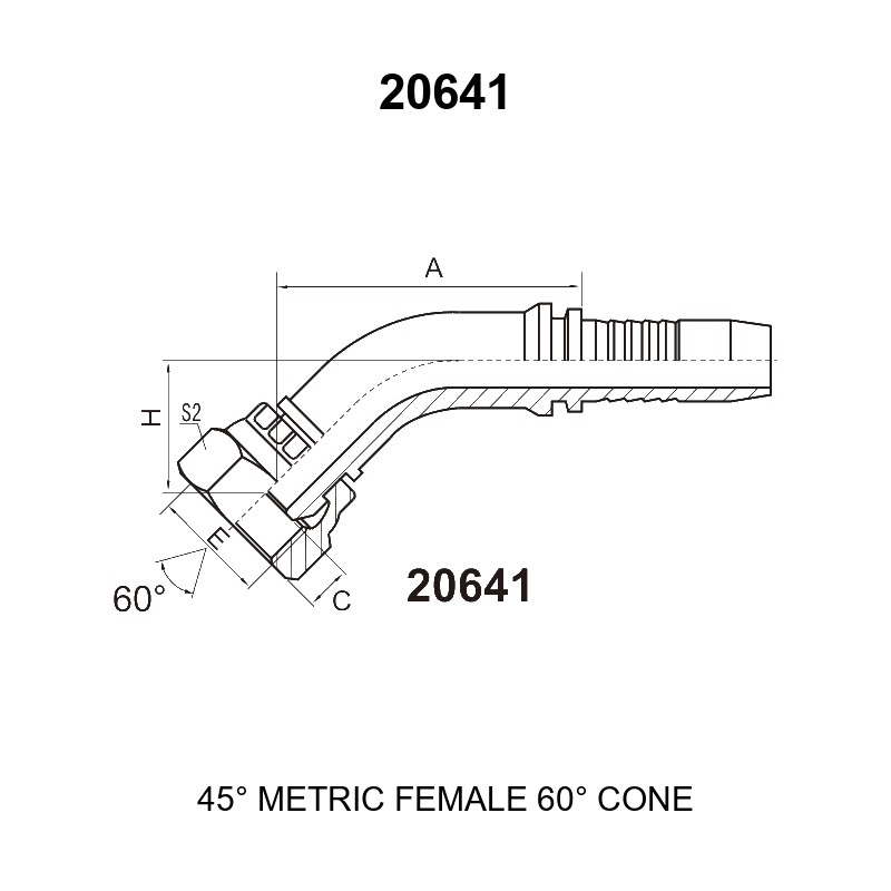 45 degree elbow metric female 60 degree cone hydraulic hose fitting 20641 series