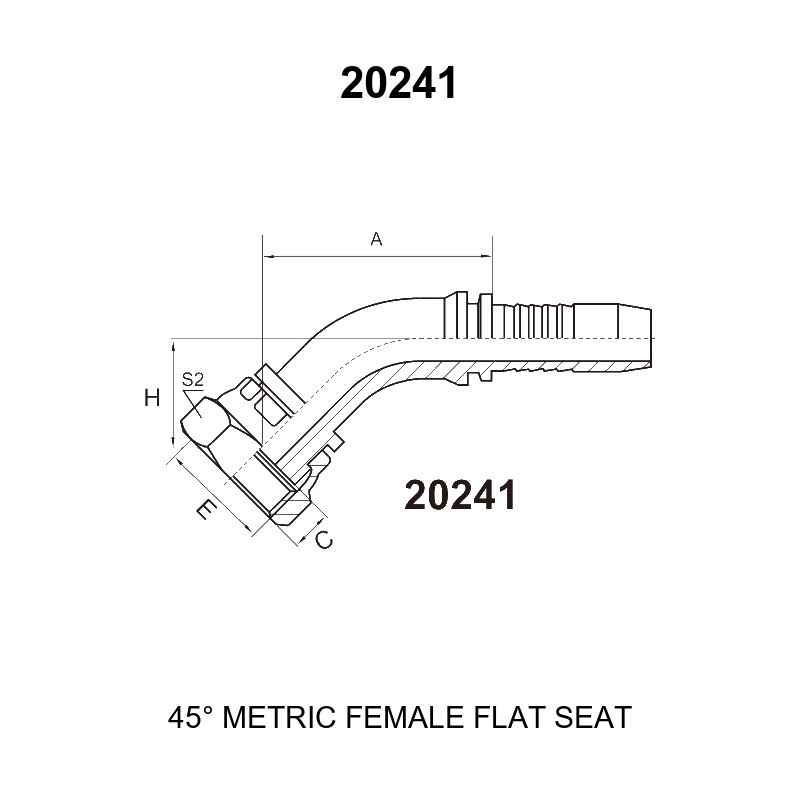 45 degree elbow metric female flat seat hydraulic hose fitting 20241 series