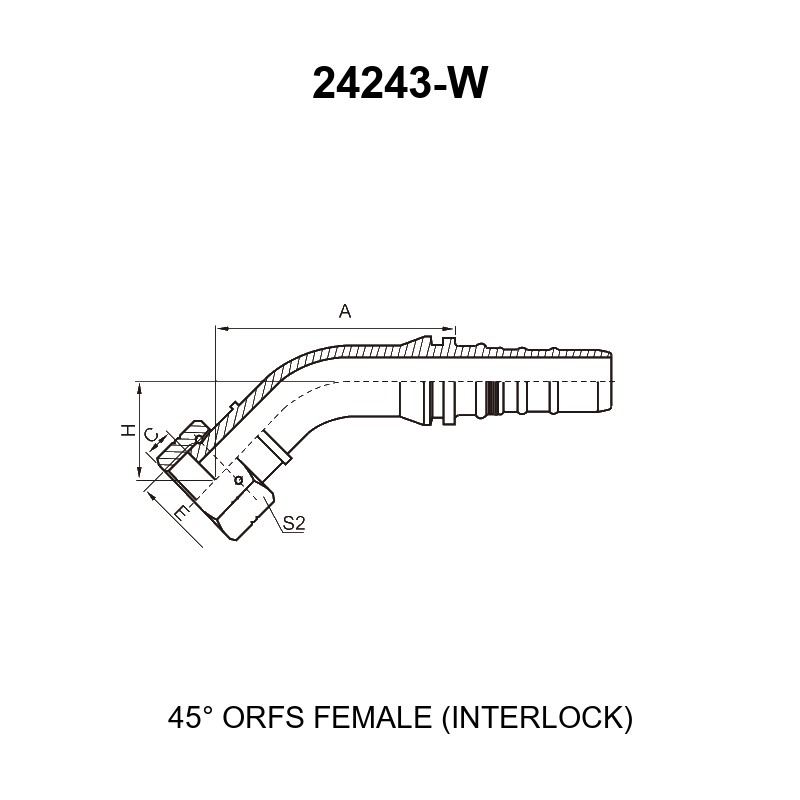 45 degree elbow ORFS female interlock hydraulic hose fitting series 24243-W