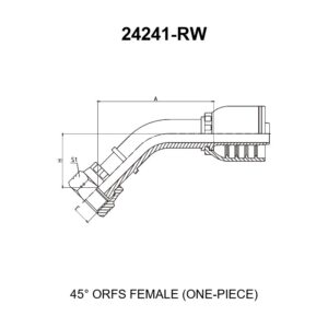 45 degree elbow ORFS female one-piece hydraulic hose fitting series 24241-RW
