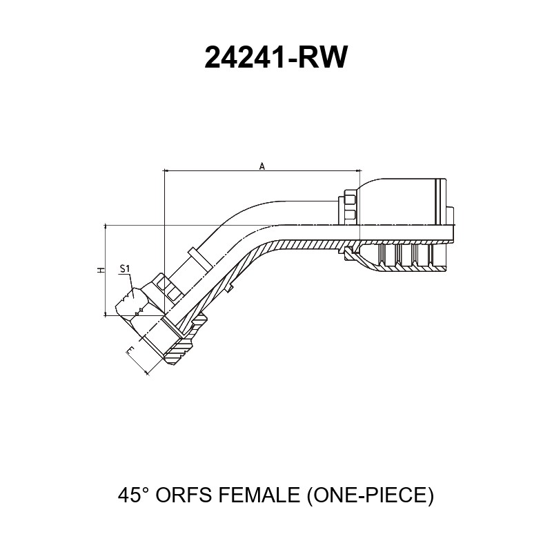 45 degree elbow ORFS female one-piece hydraulic hose fitting series 24241-RW
