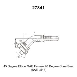 45 degree elbow SAE female 90 degree cone seat hydraulic hose fitting series 27841 per SAE J513 for braided hoses