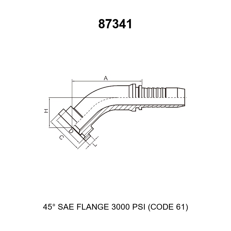 45 degree elbow SAE flange 3000 psi code 61 hydraulic hose fitting series 87341