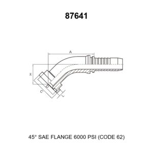 45 degree elbow SAE flange 6000 psi code 62 hydraulic hose fitting series 87641