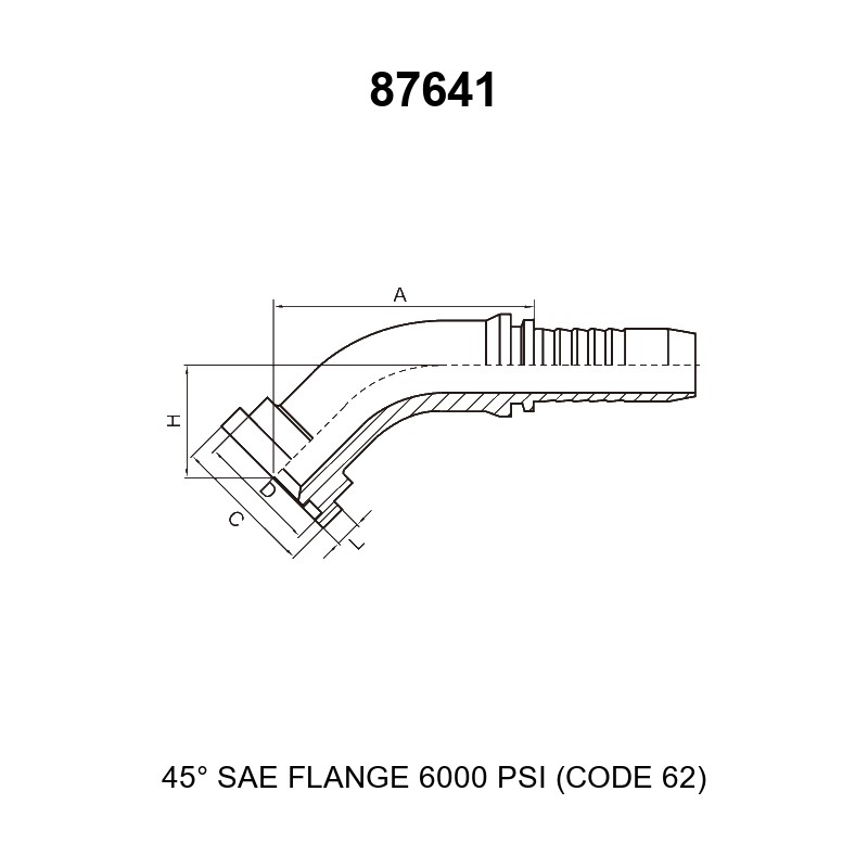 45 degree elbow SAE flange 6000 psi code 62 hydraulic hose fitting series 87641