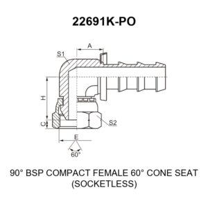 90 degree bsp compact female 60 degree cone fitting 22691k po