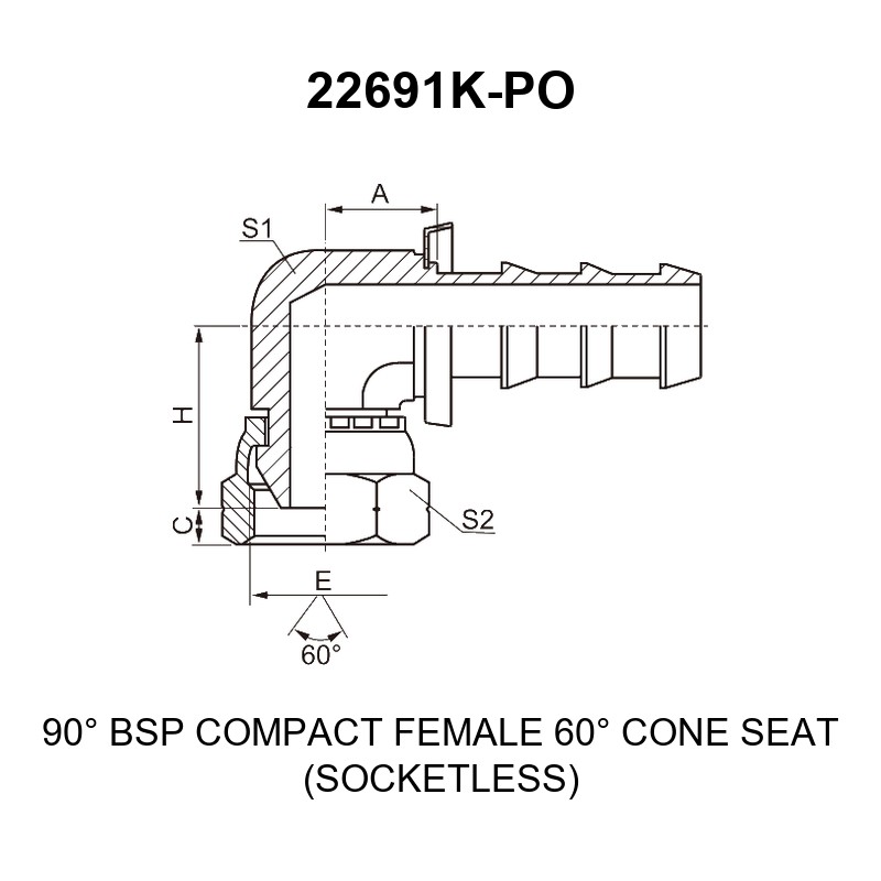 90 degree bsp compact female 60 degree cone fitting 22691k po