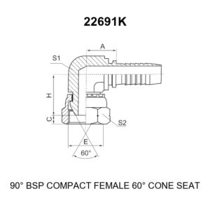 90 degree bsp compact female 60 degree cone fitting 22691k series