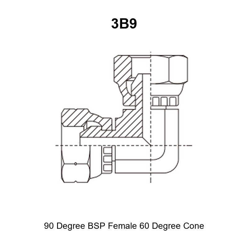 90 degree BSP female 60 degree cone hydraulic adapter 3B9