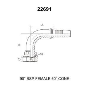90 degree elbow bsp female 60 degree cone fitting 22691 series