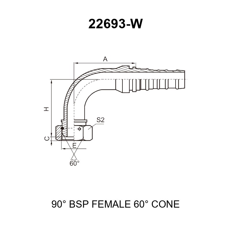 90 degree elbow bsp female 60 degree cone fitting 22693w