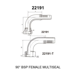 90 degree elbow bsp female multiseal fitting 22191 series