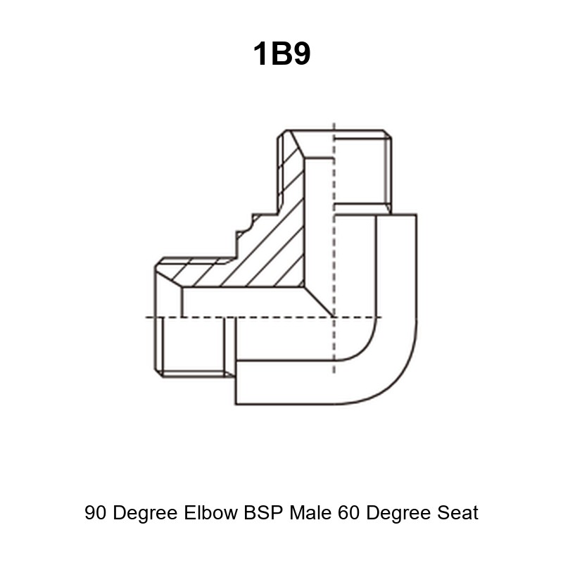 90 degree elbow BSP male 60 degree seat hydraulic adapter 1B9