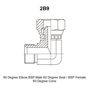 90 degree elbow BSP male 60 degree seat BSP female 60 degree cone hydraulic adapter 2B9