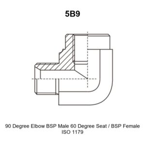 90 degree elbow BSP male 60 degree seat BSP female ISO 1179 hydraulic adapter 5B9