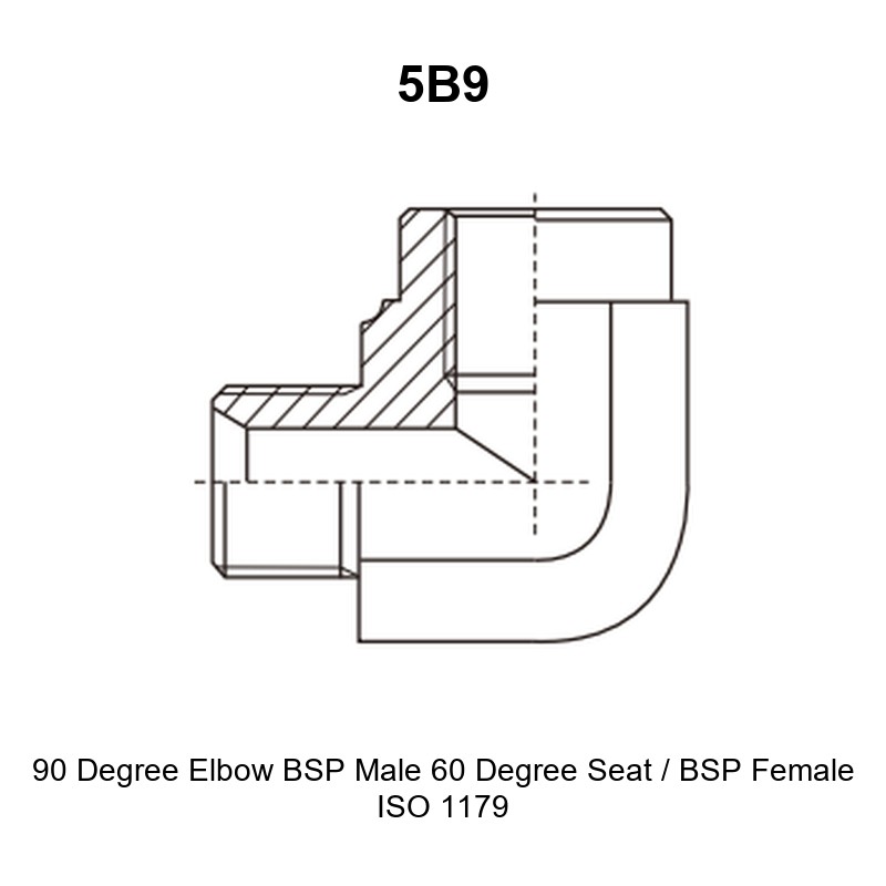 90 degree elbow BSP male 60 degree seat BSP female ISO 1179 hydraulic adapter 5B9