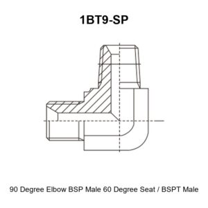 90 degree elbow BSP male 60 degree seat BSPT male hydraulic adapter 1BT9-SP