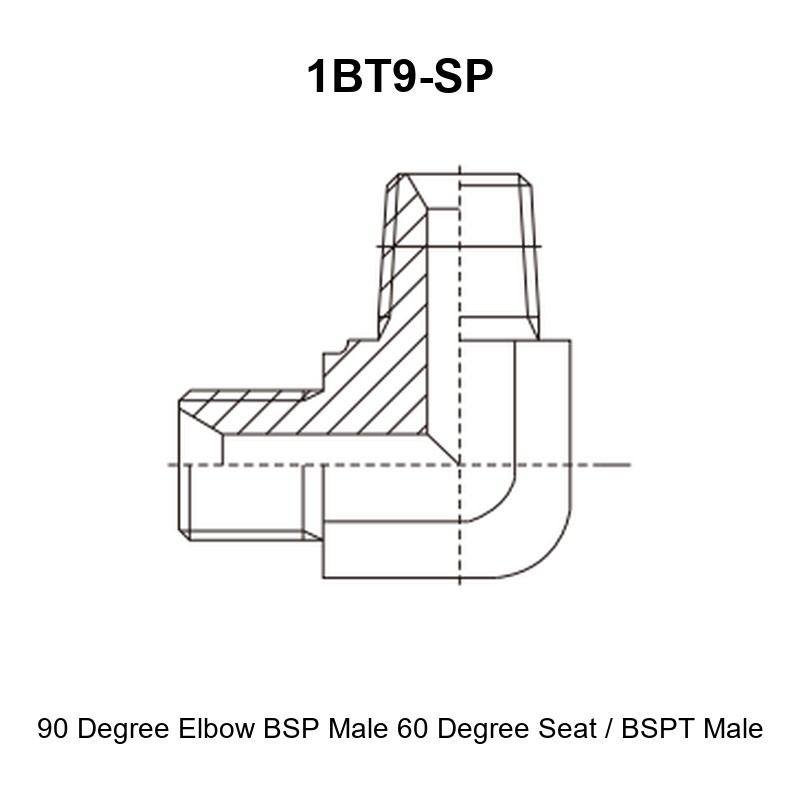 90 degree elbow BSP male 60 degree seat BSPT male hydraulic adapter 1BT9-SP