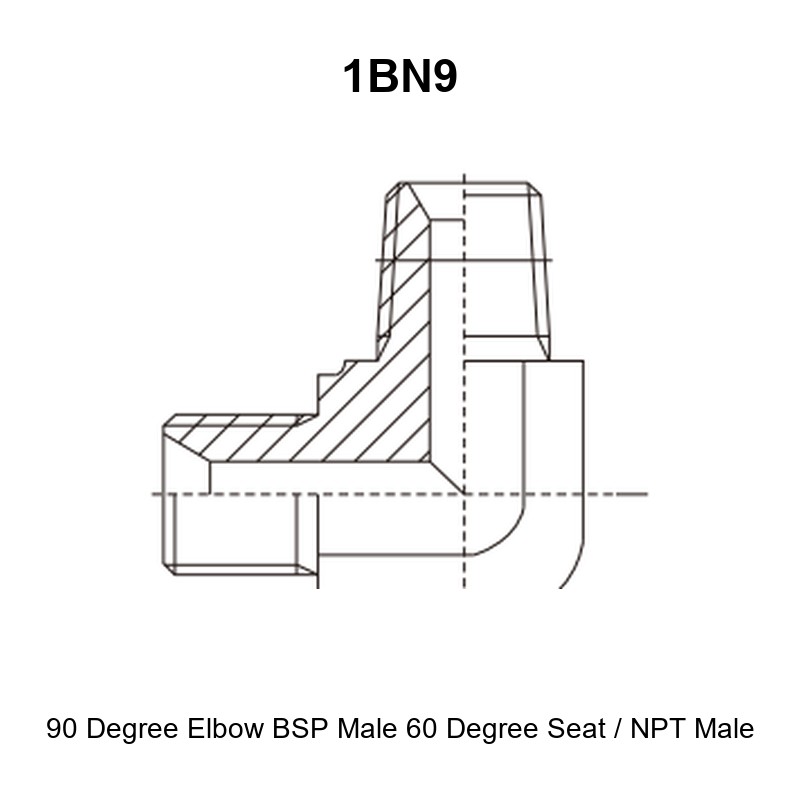 90 degree elbow BSP male 60 degree seat NPT male hydraulic adapter 1BN9