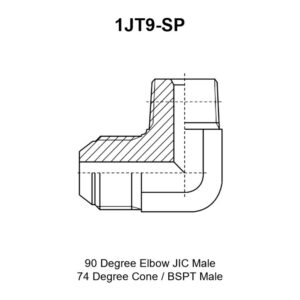 1JT9-SP adapter drawing with the JIC 74° cone male end E, the BSPT male end F and the A, B and S1 dimensions