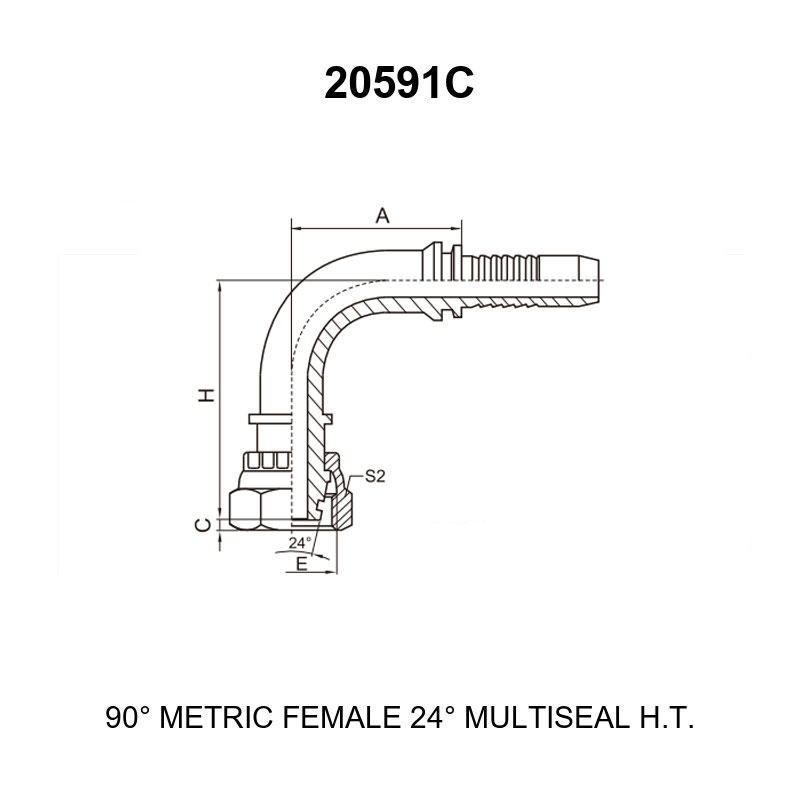 90 degree elbow metric female 24 degree multiseal heavy series hydraulic hose fitting 20591c series