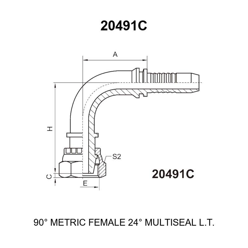 90 degree elbow metric female 24 degree multiseal light series hydraulic hose fitting 20491c series