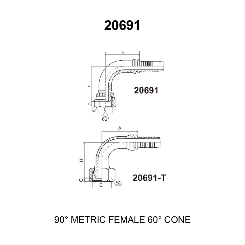 90 degree elbow metric female 60 degree cone hydraulic hose fitting 20691 series