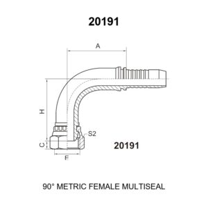 90 degree elbow metric female multiseal hydraulic hose fitting 20191 series