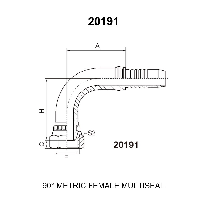 90 degree elbow metric female multiseal hydraulic hose fitting 20191 series