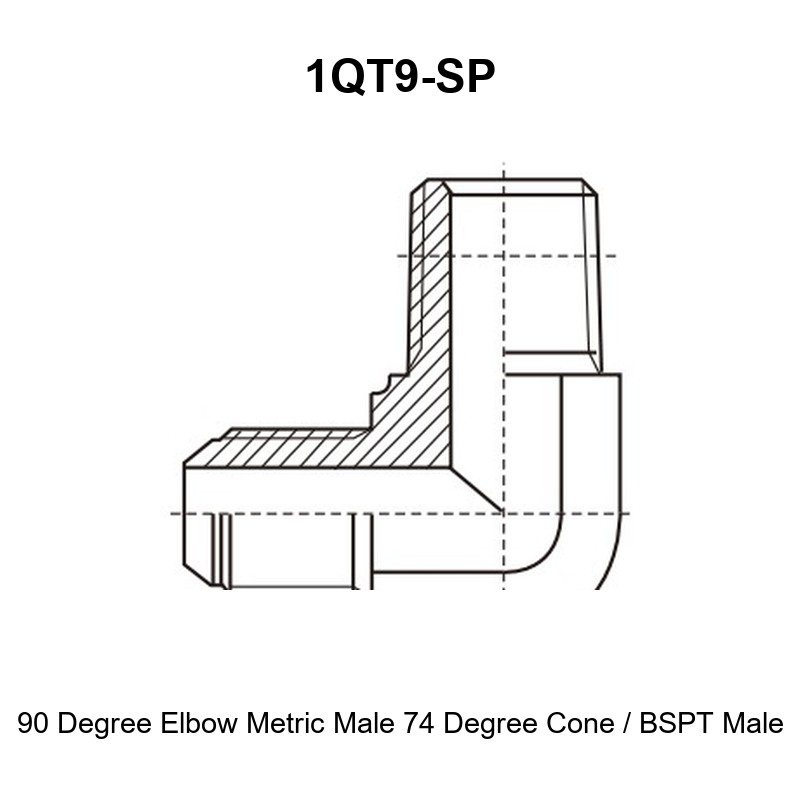 90 degree elbow metric male 74 degree cone BSPT male hydraulic adapter 1QT9-SP