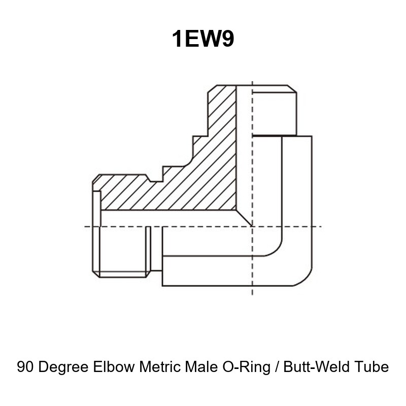 90 degree elbow metric male O-ring butt-weld tube hydraulic adapter 1EW9
