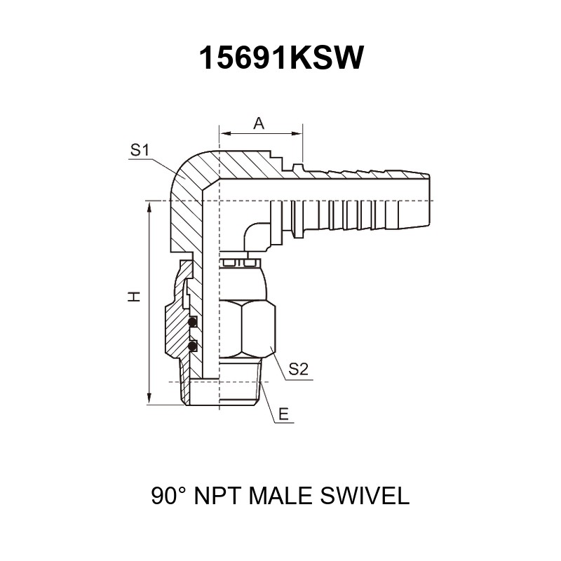 90 degree elbow npt male swivel hydraulic hose fitting 15691ksw